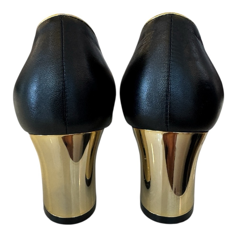 Gucci Black Leather & GG Canvas pumps with Gold Hardware and Floral Lining - Picture 2 of 6